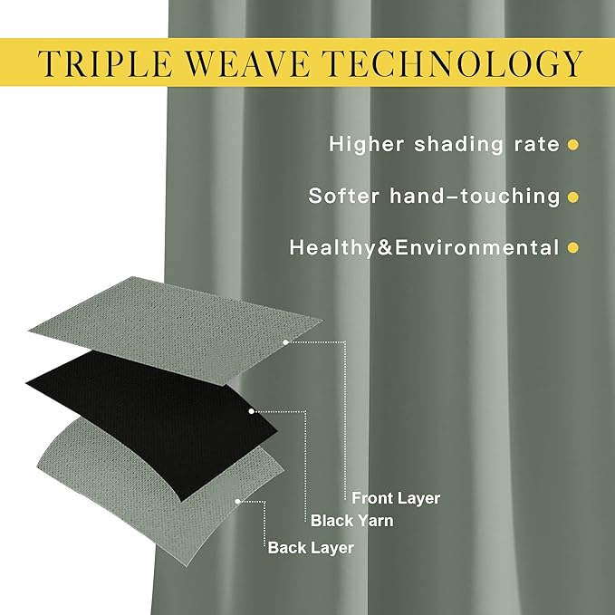 NICETOWN Blackout Bedroom Sage Green Curtains 96 inches Long, Energy Saving Thermal Window Treatments Sound Dampening Drapes Grommet Room Darkening for Living Room, W52 x L96, 2 Panels