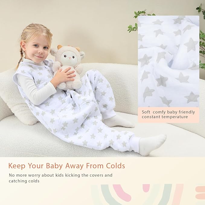 Baby Toddler Sleep Sack with Feet 2.5 TOG Winter, Wearable Blanket with Legs, Toddler Sleeping Sack Long Sleeve (Greystar, 12-24 Month)