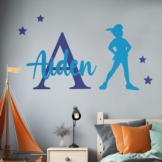 CRYPTONITE Personalized Name & Initial Tinkerbell Vinyl Wall Decals - Baby Girl Bedroom Decor - Fairy & Princess Wall Decals (B. Peter Pan)