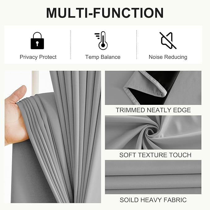 NICETOWN 100% Blackout Curtains for Bedroom 84 inch Long Thermal Insulated Blackout Curtains for Living Room, Energy Saving Grommet Drapes for Patio Door (1 Pair, Silver Grey, 42W x 84L)