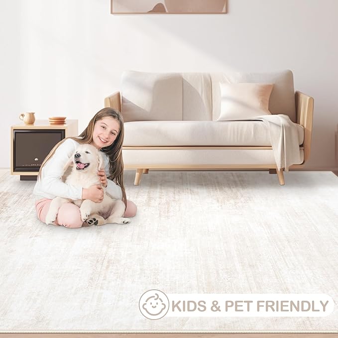 MXSANYOO Area Rug 3x5 Modern Abstract Beige Washable Non Slip Stain Resistant Indoor Rectangular Bedroom Kitchen Entryway Office