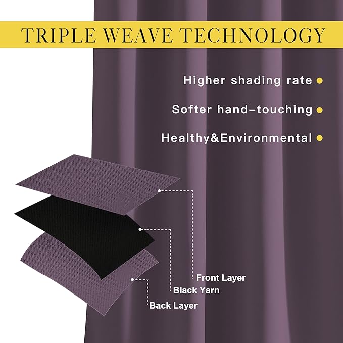 NICETOWN Plum Living Room Curtains 90 inches Long, Grommet Home Fashion Energy Saving Room Darkening Sound Dampening Window Treatments for Bedroom, 2 Panels, W52 x L90