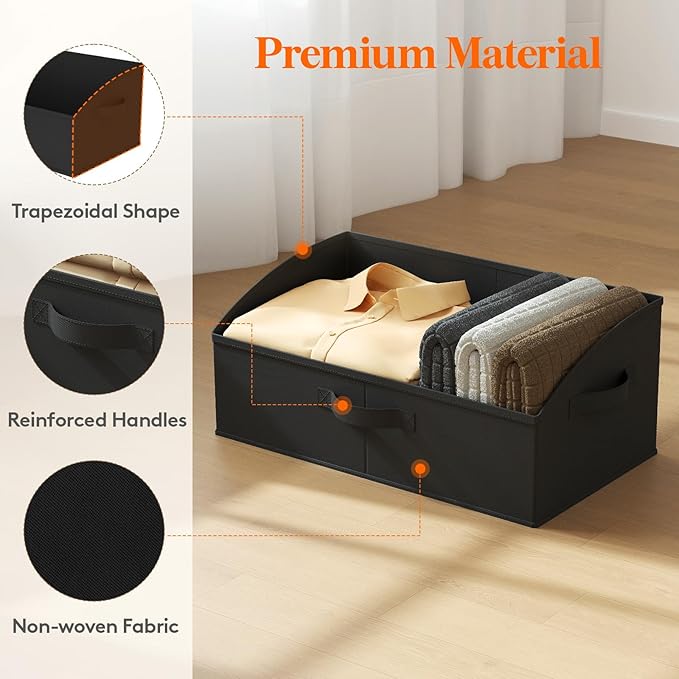 Lifewit Storage Baskets for Shelves, 6 Packs Non-woven Fabric Trapezoid Closet Organizer Bins with Handles, Foldable Clothing Containers Box for Clothes, Toy, Towel, Book, DVD, Hats, Large-Black