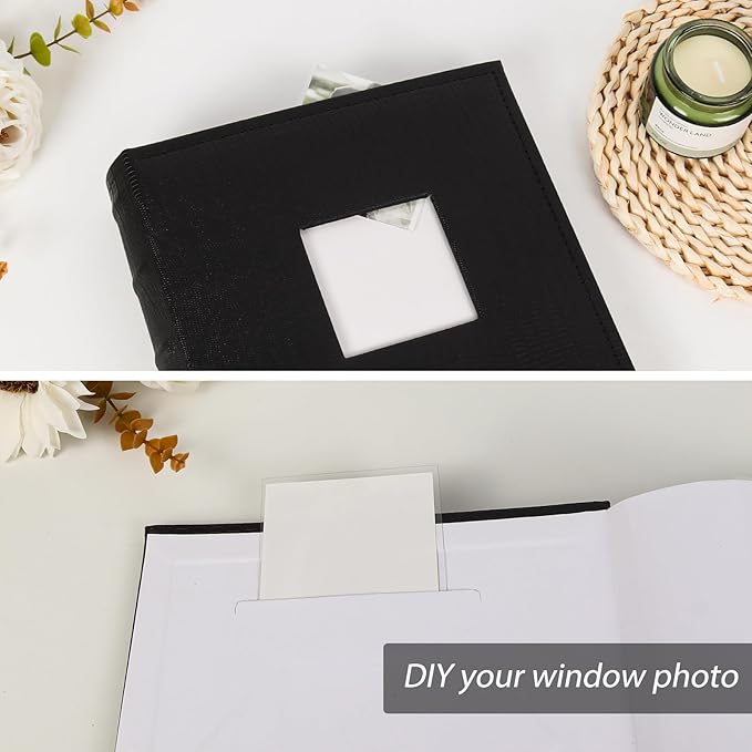 RECUTMS Mini Photo Album 4x6 100 Photos Book with Memo Areas, Leather Cover with Front Window,Small Photo Album for Wedding Trip Birthday Anniversary (Black)