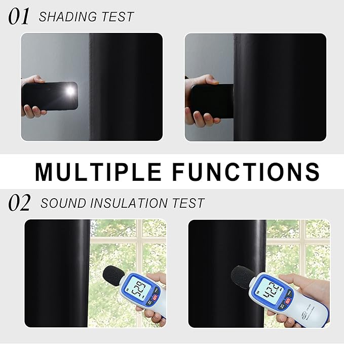 XWZO 100% Blackout Curtains 45 Inches Length with Tiebacks- Rod Pocket Full Shade Window Drapes Thermal Insulated Double Layer with Black Liner for Bedroom/Living Room, Black, W42 x L45, Set of 2