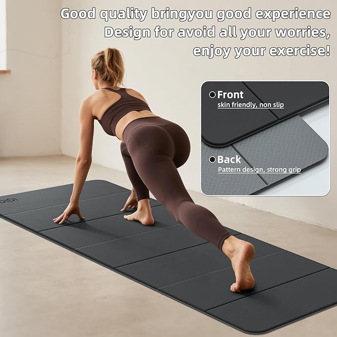 Foldable Yoga Mat Extra Thick 0.32 Inches Eco-Friendly POE Material, Non-Slip Design Fitness Mats, Multi-Purpose Workout Mats For Studio or Home Use (70 x 24 x 0.32 inches）