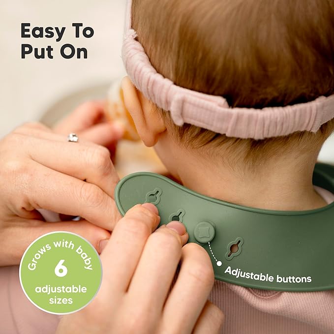 KeaBabies 2-Pack Silicone Baby Bibs for Eating - Sturdy Food-Grade Silicone Bibs for Babies Girl, Boy, Large Food Catcher, Clean & Put On Easily, Waterproof Toddler Feeding Essentials (Forest)