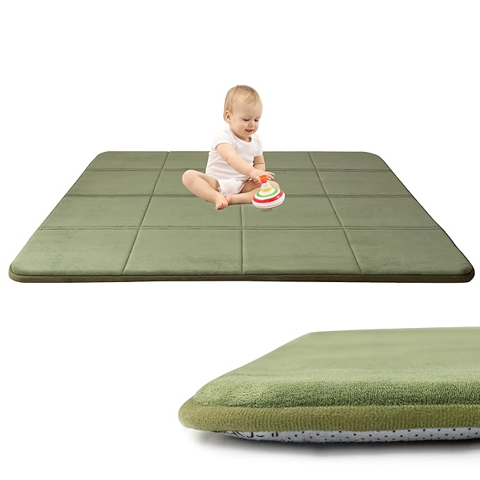MAXYOYO 1.2" Thick Baby Play Mat for Floor, 36"x60" Foldable Playpen Mat, Tummy Time Foam Mats Ultra Soft Support, Padded Carpet with Non-Slip Backing for Infant,Kids and Toddler Crawling, Green