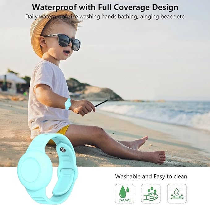 Waterproof Airtag Bracelet for Kids,Hidden Airtag Wristband Kids,Anti-Lost Silicone Apple Airtag Holder Case for Toddler,Airtag Case Cover Accessories Watch Band GPS Tracker for Child-Teal