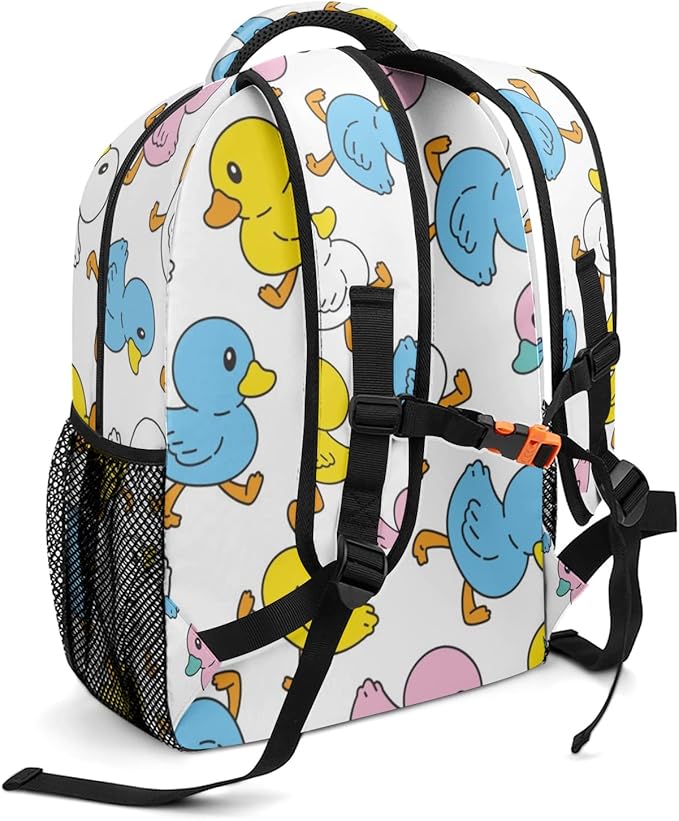 Duck Cartoon Doodle Custom Kids Backpack for Boy Girl, Personalized Waterproof Child School Travel Bag with Name, 16.5’’ X 12.2’’ X 5.9’’