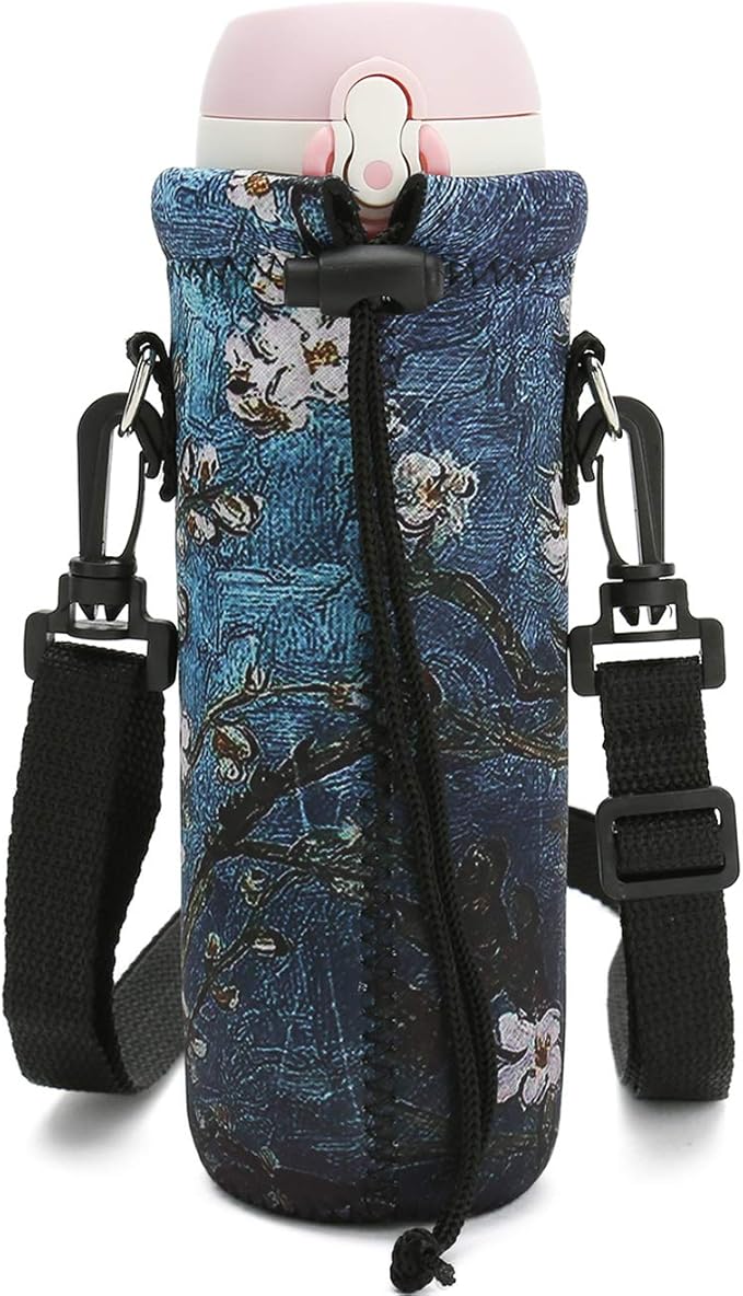 RICHEN Neoprene Water Bottle Carrier Bag with Adjustable Shoulder Strap,Insulated Water Bottle Cover for Stainless Steel/Glass/Plastic Bottles