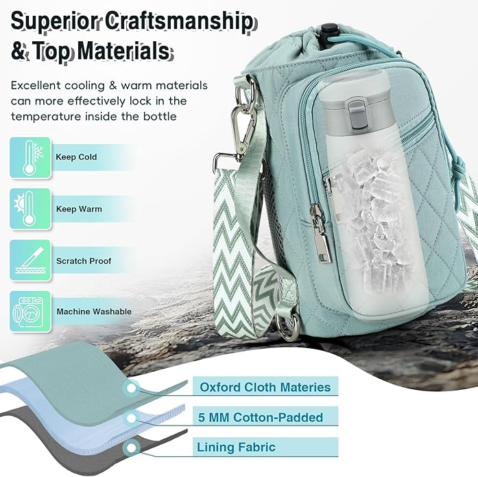 Water Bottle Carrier Bag with Strap, Water Bottle Holder Crossbody Bags for Women Men for Walking, Hiking,Cycling