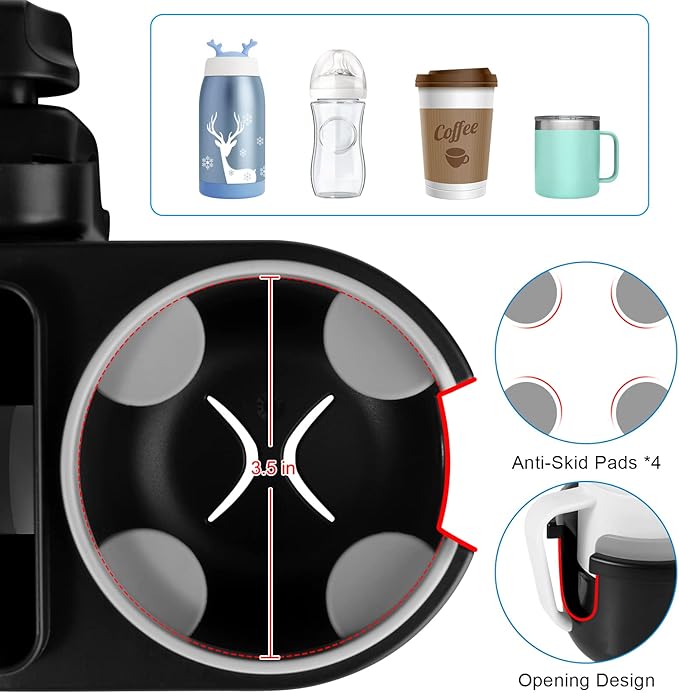 Accmor Stroller Cup Holder with Tray, Universal Cup Holder, Bike Bottle Holder, 360° Rotatable Large Caliber Drinks Holder for Stroller, Bike, Wheelchair, Walker