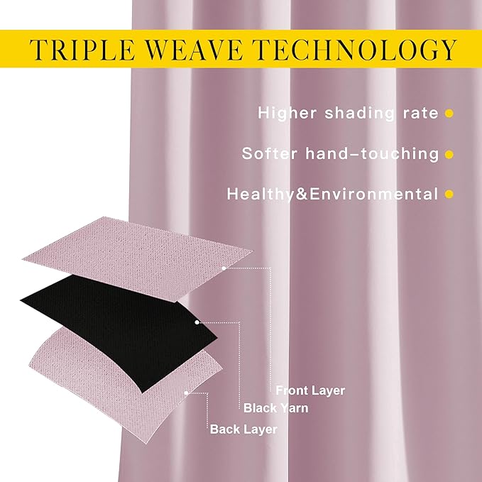 NICETOWN Baby Pink Sliding Door Curtains 2 Panels Set 118 inches Long, Grommet Thermal Room Darkening Curtains Privacy Room Divider Sound Reducing for Bedroom/Living Room, W66 x L118