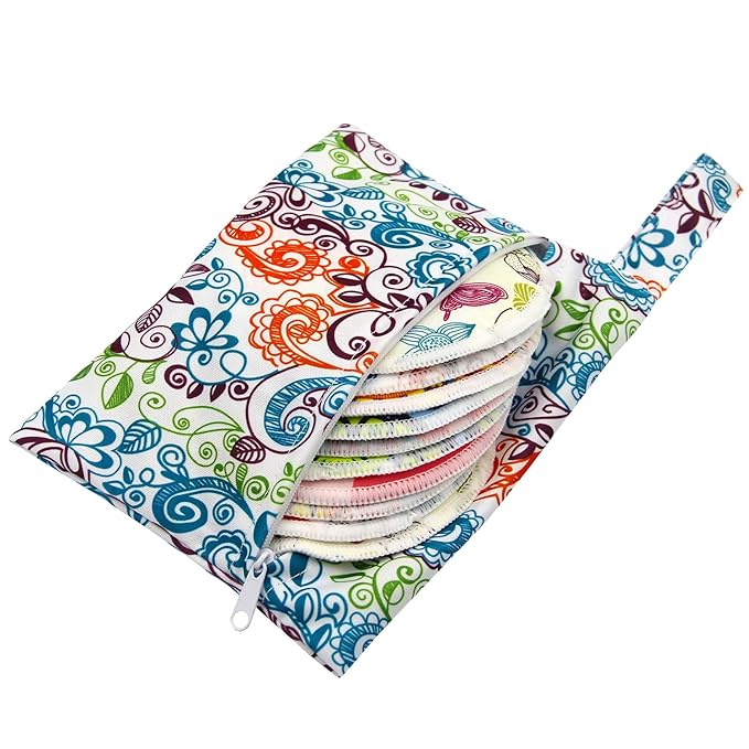 PINOWU Nursing Pads -10 Washable Pads + Wet Bag + Wash Bag, Breastfeeding Nipple Pads (Large 4.7")