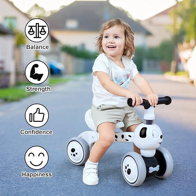 YGJT Baby Balance Bike Toys for 1 Year Old, Birthday Gifts for Boys and Girls, Silent Wheels & Non-Pedal Baby Walker Riding Toys for 10-36 Months Toddlers, Kids First Bike Gifts Spotty Dog