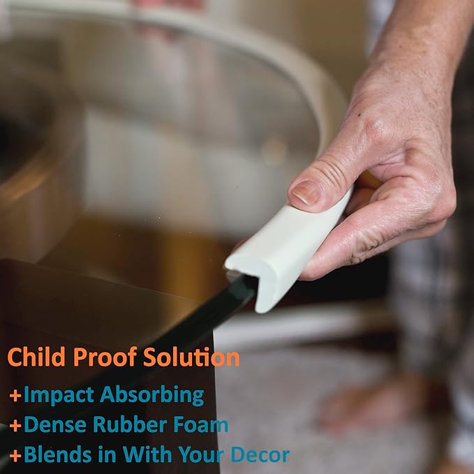 Furniture Edge and Corner Guards | 20.4ft Protective Foam Cushion | 18ft Bumper 8 Adhesive Childsafe Corners | Baby Child Proofing Set NonToxic and Safe for Table, Fireplace, Countertop | White