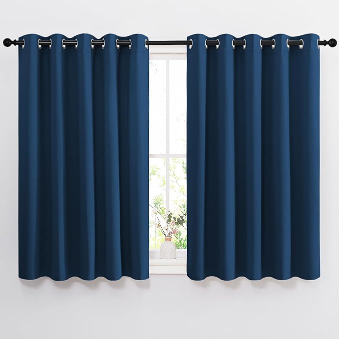 NICETOWN Bedroom Blackout Curtains and Drapes 54" L - Window Treatment Thermal Insulated Solid Grommet Blackout Draperies for Home Office (Moroccan Blue, 2 Panels=132" Wide)