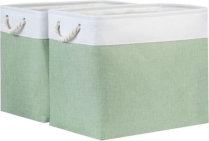 Bidtakay Large Storage Baskets for Nursery Toy Organizer Collapsible Organizing Baskets 17x12x15 In Green Canvas Bins for Organizing Set of 2 Clothes Decorative Baskets for Home Office Room Decor