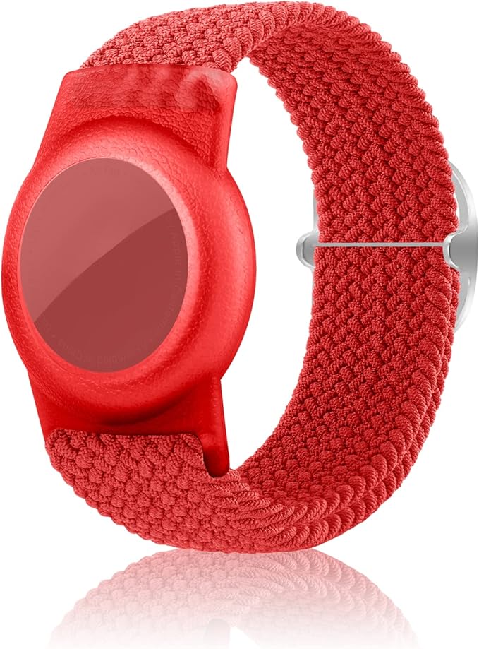 Kids Bracelet Compatible with AirTag, GPS Kid Tracker Holder Braided Wristband for Apple Air Tag, 2022 Upgraded Nylon Adjustable Anti Lost Airtag Watch Band for Kids Children Elders (red)