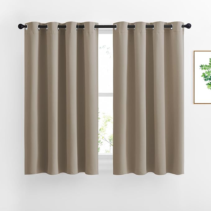 NICETOWN Blackout Curtains 54 inches Long for Bedroom - Grommet Room Darkening Solid Window Treatments Thermal Curtains for Nursery Room, Taupe, W46 x L54, 2 Panels