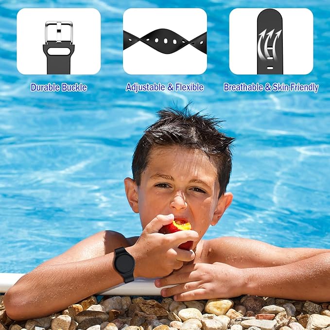 R-fun Waterproof for Air Tag Bracelets [2 Pack] Compatible with Apple Air Tag Finders with Soft Silicone,Anti Lost GPS Item Finders Case Cover,Black/White