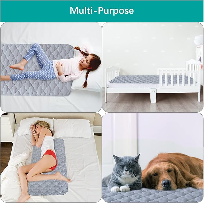 Waterproof Crib Mattress Protector Pad Cover 2 Pack 28" x 52", Anti Slip & Absorbent Waterproof Bed Pads for Standard Crib/Toddler Bed Quilted Machine Washable (Quilted Improved Thickness) Grey