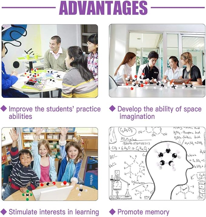 Swpeet 125 Pcs Molecular Model Kit for Inorganic & Organic Molecular Model Teacher and 16 Years and Over Student Kit - 54 Atoms & 70 Links & 1 Short Link Remover Tool - Science Toys