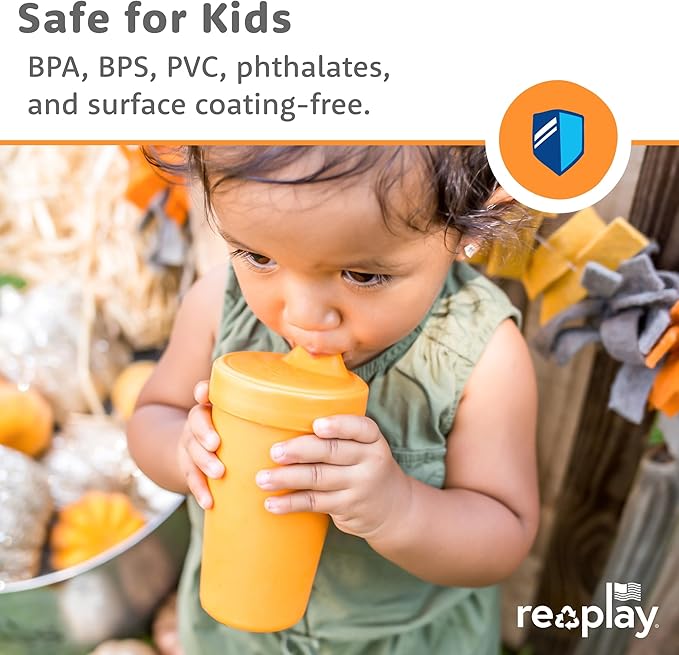 Re-Play Sippy Cups for Toddlers - 10 Oz. Reusable Spill Proof Cups for Kids, Dishwasher/Microwave Safe - Made in USA - Set of 4-3.13" x 6.25" - Blossom