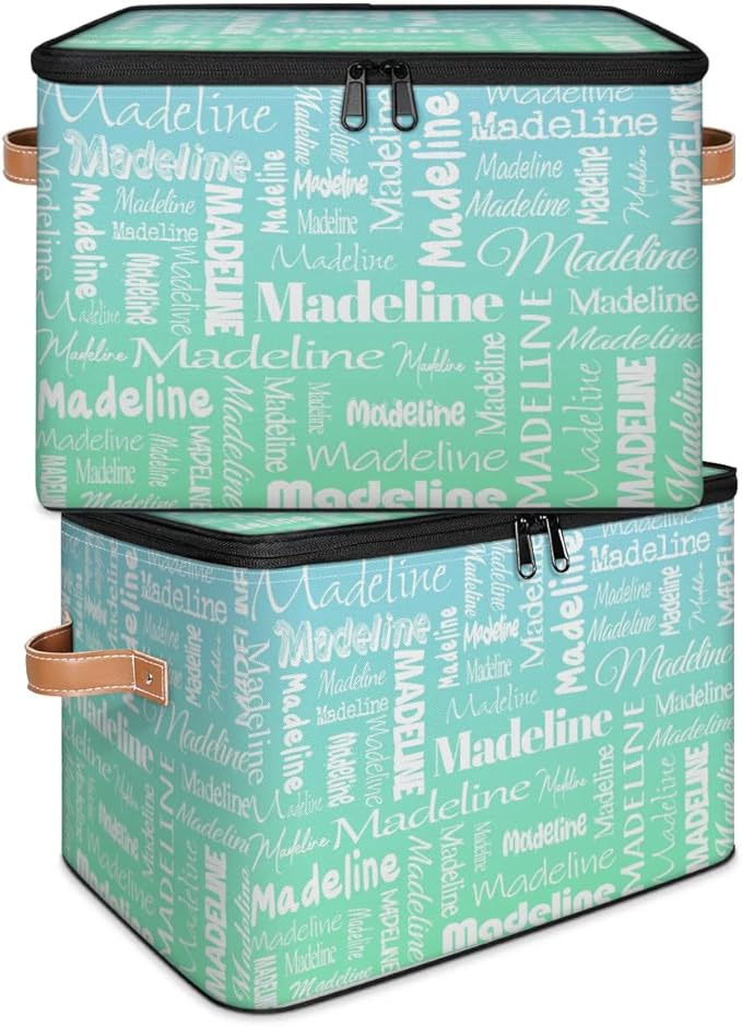 Custom Storage Basket with Name, Personalized Storage Bins with Zipper Lid, Foldable Fabric Storage Box Large capacity with Handle Bright Green Blue