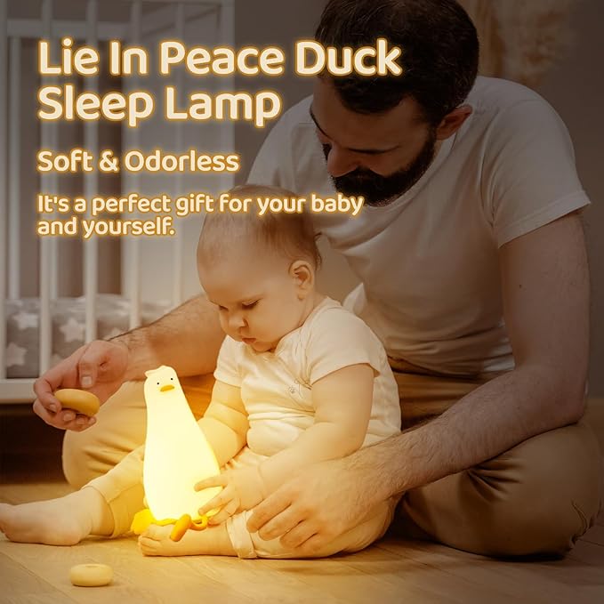 Existential Crisis Duck Lamp - 3-Level Dimmable Rechargeable Night Light for Kids Breastfeeding & Nursery | Silicone, Touch Control & Lying Flat Design, Toddler Room Safe (Ducky Lay Lamp)