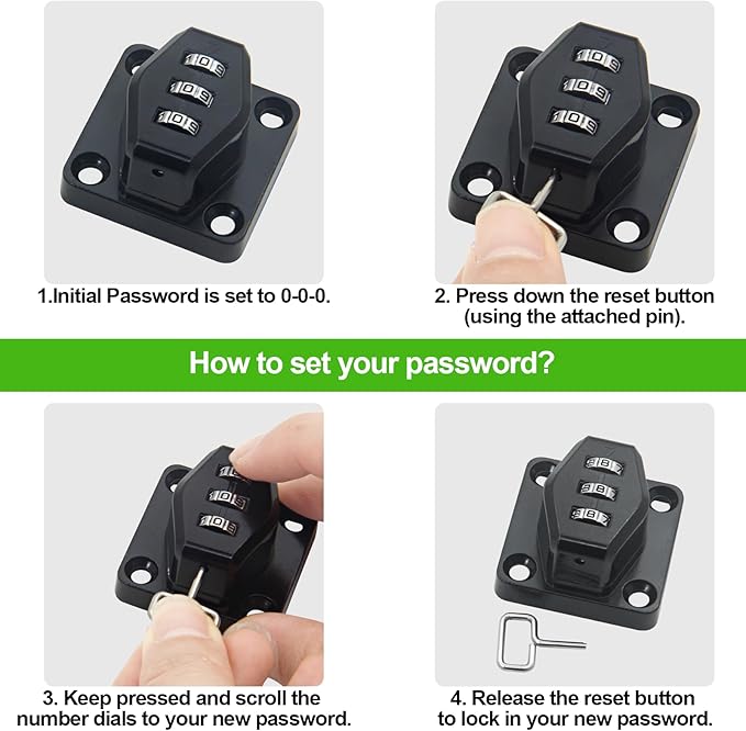 1 Pack Password Rotary Hasp Locks, Collapsible Solid 304 Stainless Steel File Cabinet Lock Desk Drawer Lock, for 90 Degree and 180 Degree Drawers, Dabinets, Doors, Flip Barn Door, Outdoor (Black)