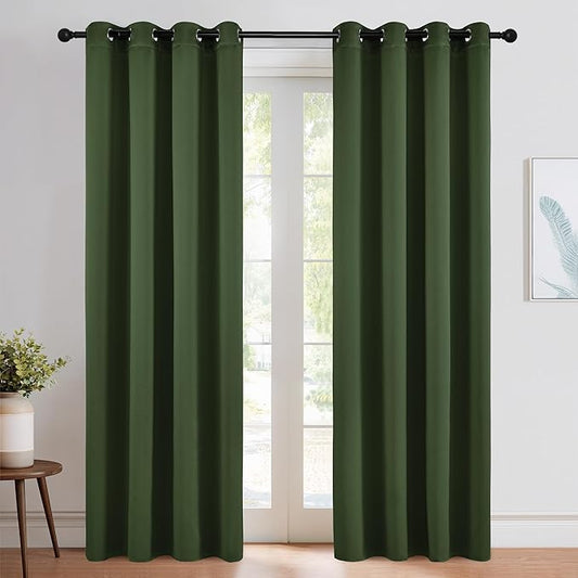 NICETOWN Room Darkening Dark Green Curtains for Windows, Grommet Thermal Drapes Window Treatments Sound Reducing for Bedroom/Living Room, W52 x L84, 2 Panels