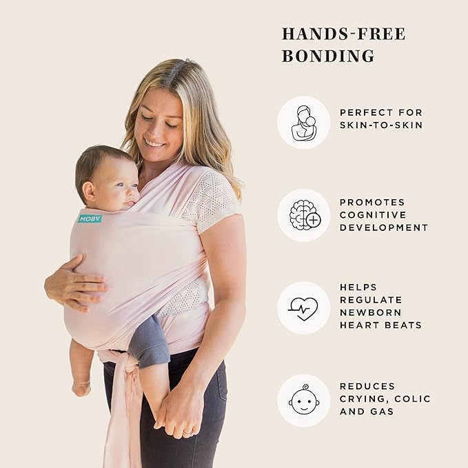 Moby Baby Wrap Carrier Classic for Newborns to Toddlers (8-33lbs), Infant Sling Carrier, Lightweight & Hands Free Design, Adjustable for All Body Types (Rose Quartz)