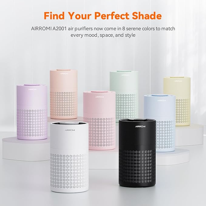 AIRROMI Air Purifier for Bedroom with HEPA 3-in-1 Filter, Pet Air Purifier for Home Cat Pee Smell, Covers Upto 990 Ft², Quiet 360° intake Air Cleaner for pet hair,allergies,Dust,Smoke A2001 Pink