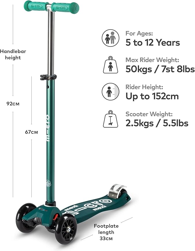 Micro Kickboard - Maxi Deluxe Eco 3-Wheeled, Lean-to-Steer, Swiss-Designed Micro Scooter Made with Recycled and Sustainable Materials for Elementary Kids, Ages 5-12