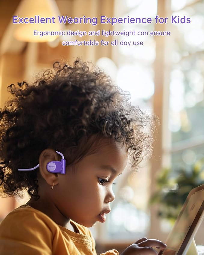 Kid Headphones for School, Air Conduction Open Ear Headphones, 3.5mm Jack Wired Cord, Ultra-Comfort, Ergonomic and Lightweight Design Perfect for School and Outdoor Activities-Purple