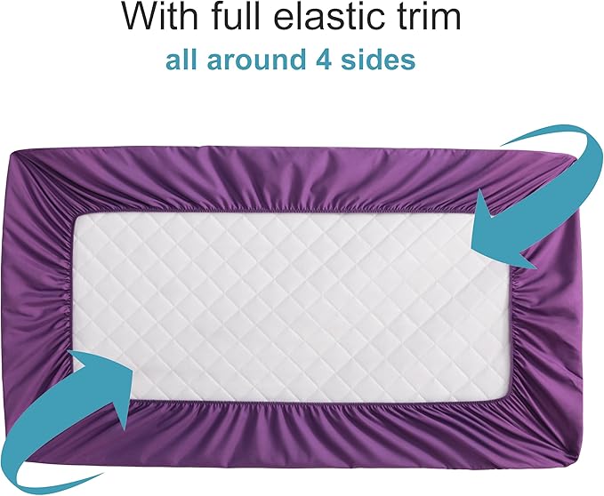 NTBAY 2 Pack Waterproof Mini Crib Mattress Protector, Quilted 24"x38" Fitted Mattress Cover - Machine Washable - Soft and Breathable Baby Mattress Pad Sheet for Mini Crib and Baby Playards, Purple