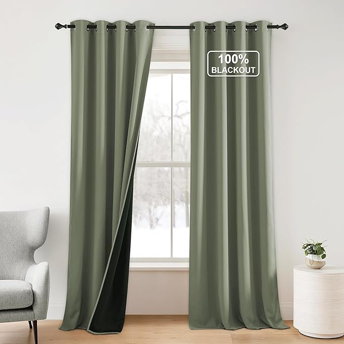 NICETOWN Room Darkening Plylux Curtains 95" Long for Farmhouse Home Decor, Thermal Insulated Window Treatment Privacy Drapes for Bedroom Guest Living Room(52" Wide, Set of 2, Dark Mallard)