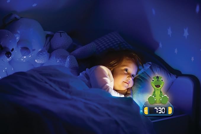 LEXiBOOK - Dinosaur Nightlight Alarm Clock, Clock, Alarm Clock for Boys and Girls, Snooze, Blue/Green - RL800DINO
