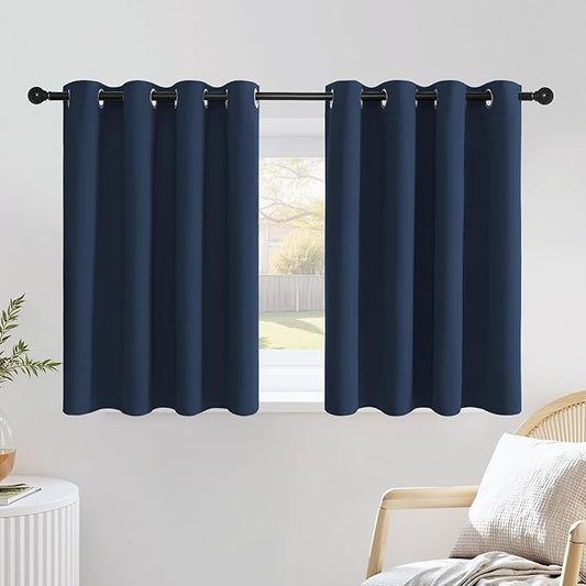 NICETOWN Navy Blue Kitchen Window Curtains 36 inches Long, Grommet Blackout Short Window Treatments Thermal Drapes for Bedroom, 2 Panels, W52 x L36