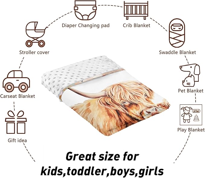 Custom Name Crib Bedding Set - Highland Cow Design, Personalized Floral Nursery Bedding 3-Piece Set– Soft Blanket, Fitted Sheet, Changing Pad Cover – for Newborns Girls Nursery Gifts