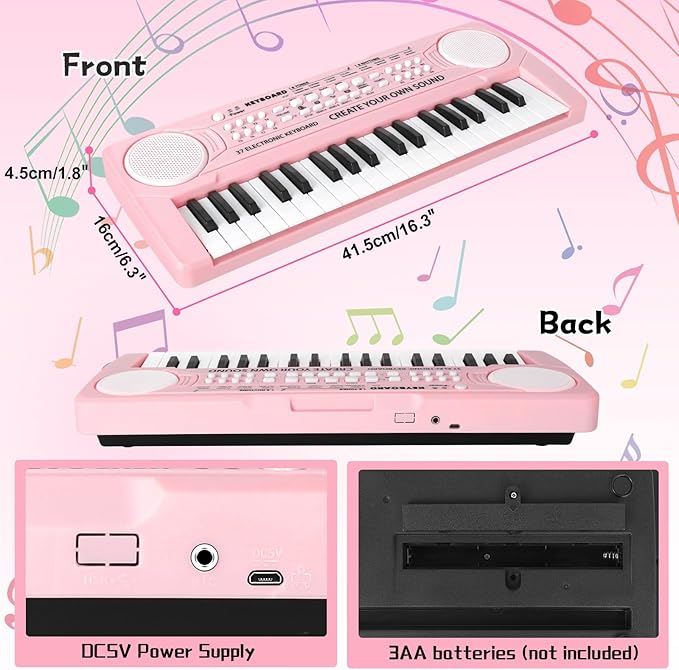 Kids Toddler Toy Piano Keyboard, 37 Key Pink Pianos for Kid Music Toys Instruments with Microphone for 3 4 5 6 7 8 Year Old Girl Boy Birthday/Christmas Day Gift