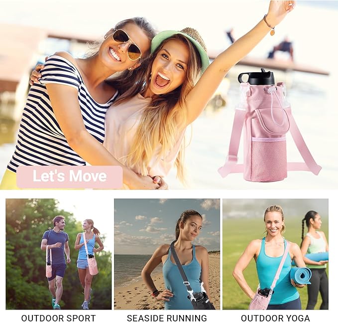 RRegeny【NEW STYLE Water Bottle Holder Crossbody Bag with Shoulder Strap, Leakproof Water Bottle Carrier for Hydro Flask16-40oz, Hands-Free Fitness Bag with Zipper Pockets for Hiking Travel Gym