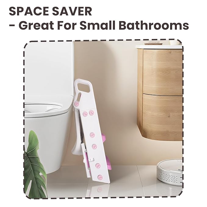 Primlect Space-Saving Potty Training Seat with Ladder, Adjustable Step and Toilet Seat Height, Top Handles for Easy Climbing, Easy to Carry, Portable Toddler Toilet Trainer for Small Bathrooms