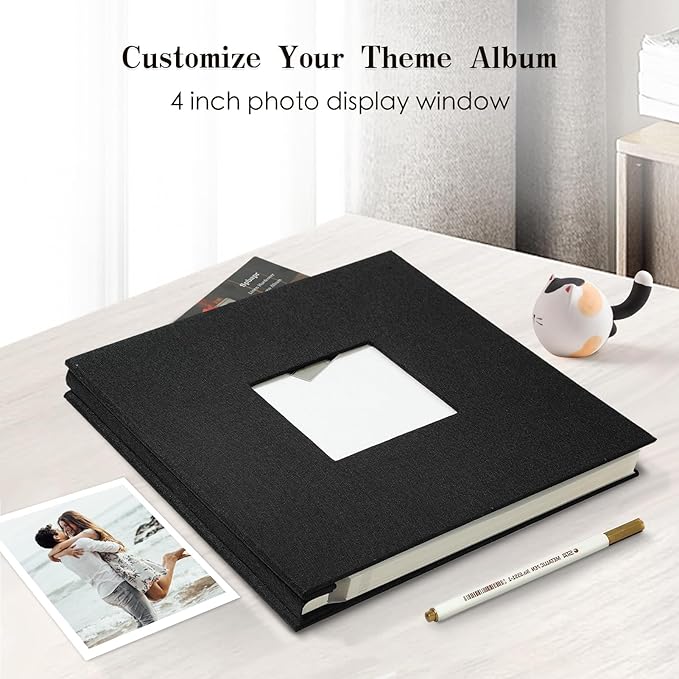 Spbapr Large Photo Album Self Adhesive 60 Pages Linen cover DIY Magnetic Scrapbook album with A Metal Pen Hold 4x6 5x7 6x8 8x10 10x12 Pictures Black