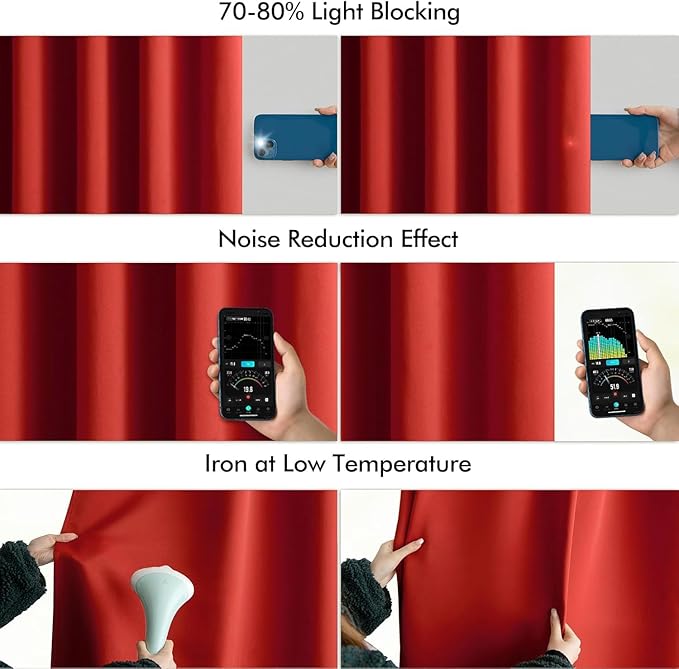 MIULEE Red Back Tab Blackout Curtain 96 Inch Long 2 Panels Set for Living Room Bedroom, Rod Pocket/Pinch Pleat Thermal Insulated Room Darkening Pleated Light Blocking Floor to Ceiling Drape