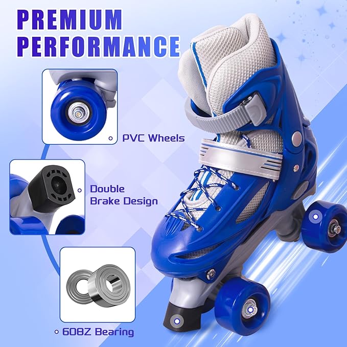 Rainbow Toddler Roller Skates - Size 4 Adjustable | Light Up Quad Skates for Girls & Boys Beginners Aged 3-12