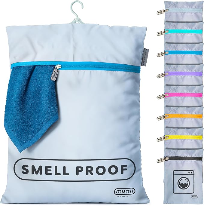 MUMI Travel Laundry Bag – Mesh Laundry Bags for Delicates with Hanger & Pouch | Delicates Bag for Washing Machine | Large Laundry Net Bag for Travel, Gym, Baby Clothes, and More (Blue)