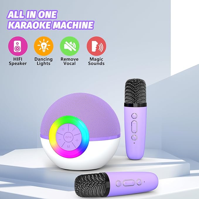Mgaolo Mini Karaoke Machine for Kids Adults,Portable Bluetooth Speaker with 2 Wireless Microphones,Gift Toys with MP3 Player for Boys Girls 3-12 Year Old Birthday Family Home Party Present (Purple)